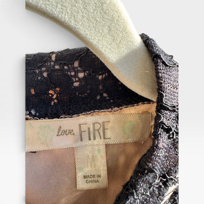 Love, Fire Black Lace Sleeveless Cocktail Mini Dress, Nude Lining, Size M