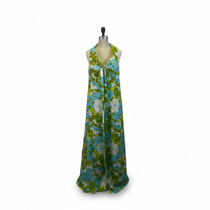 Tropical 1960s Long Sleeveless Floral Dress, size m