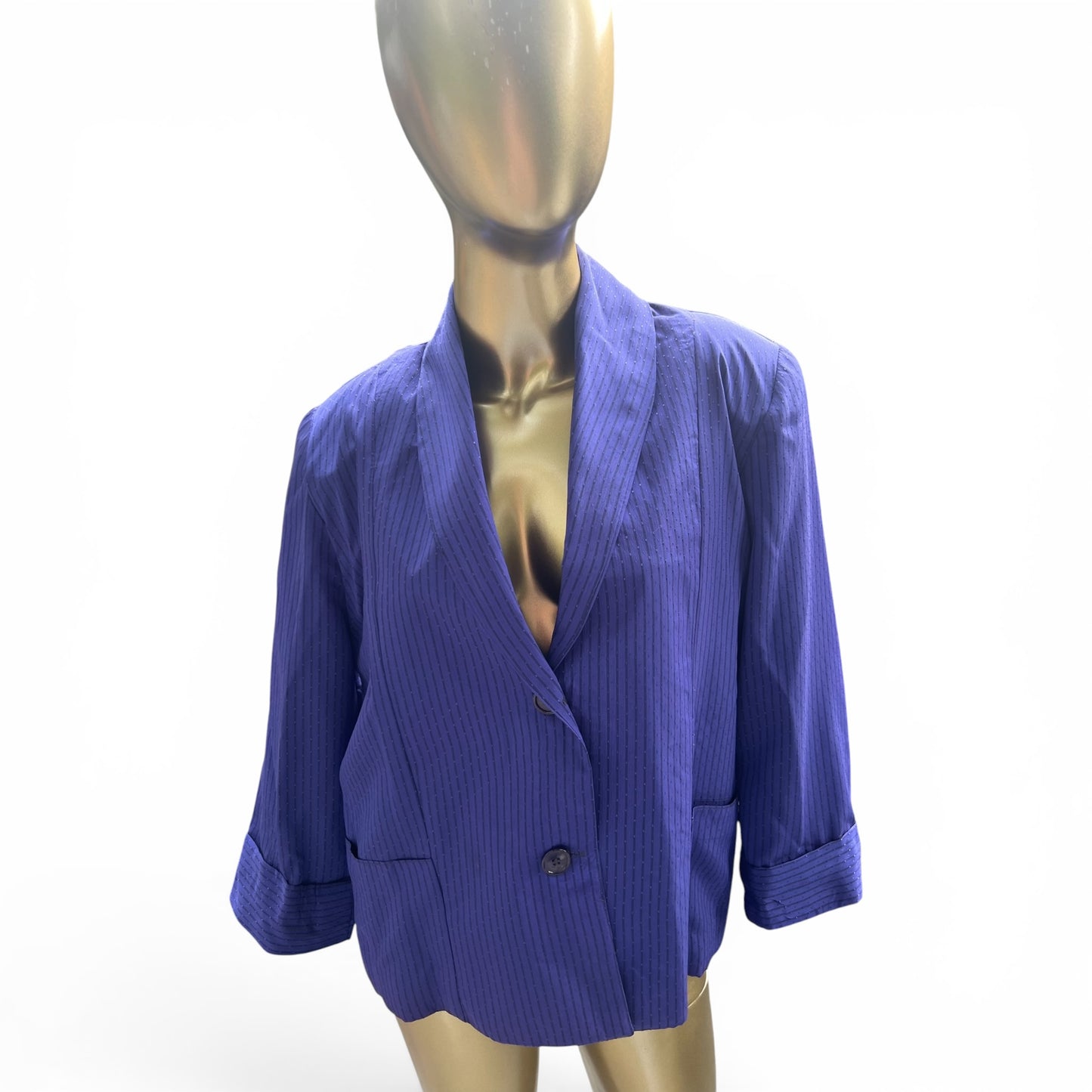 Vintage Purple Striped Single Button Blazer | Lightweight Boxy Crop Jacket, Size M/L