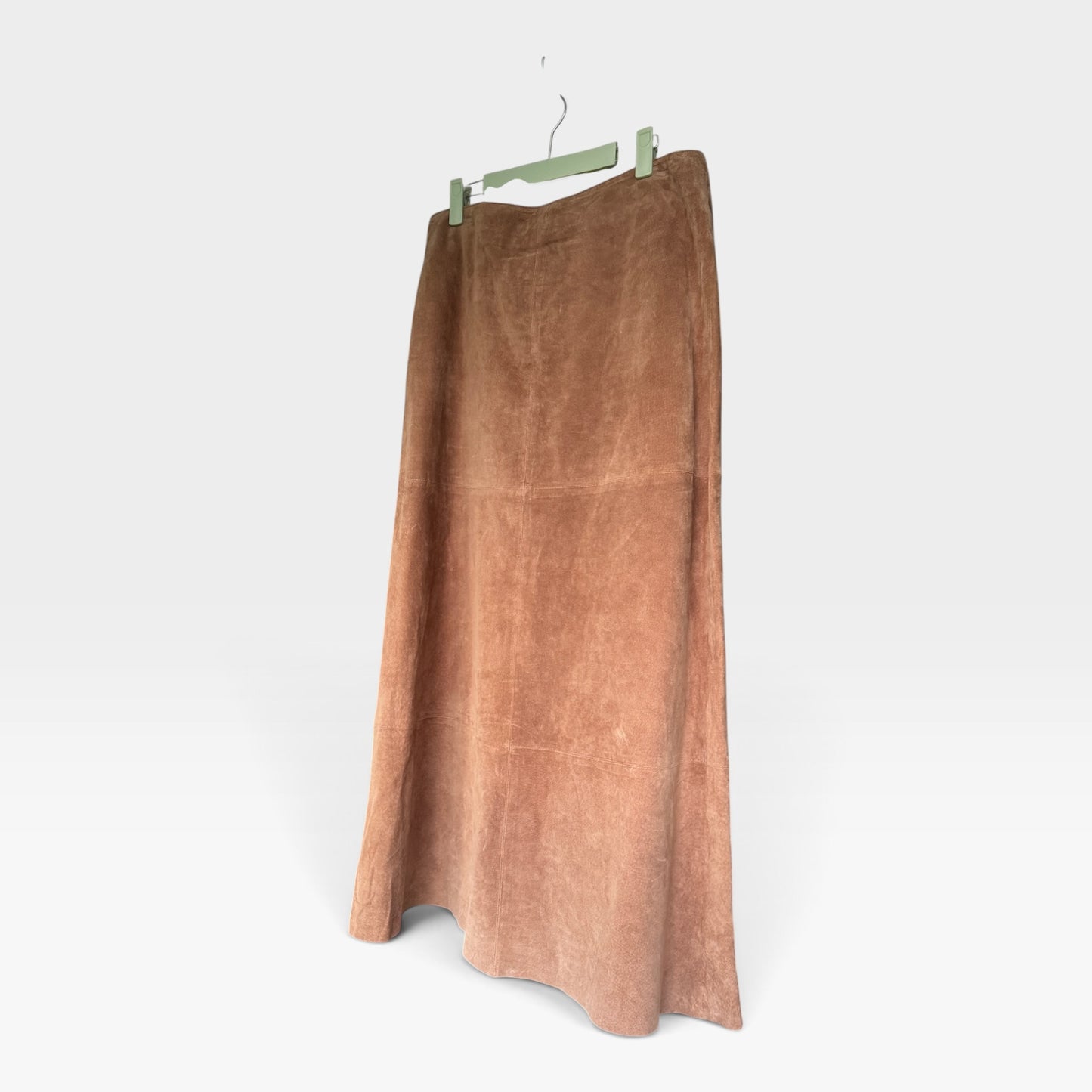 Vintage Willi Smith Real Suede Paneled Maxi Skirt - Camel Brown Vtg Size 12