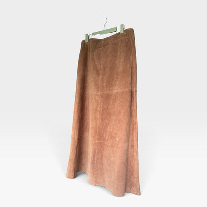 Vintage Willi Smith Real Suede Paneled Maxi Skirt - Camel Brown Vtg Size 12