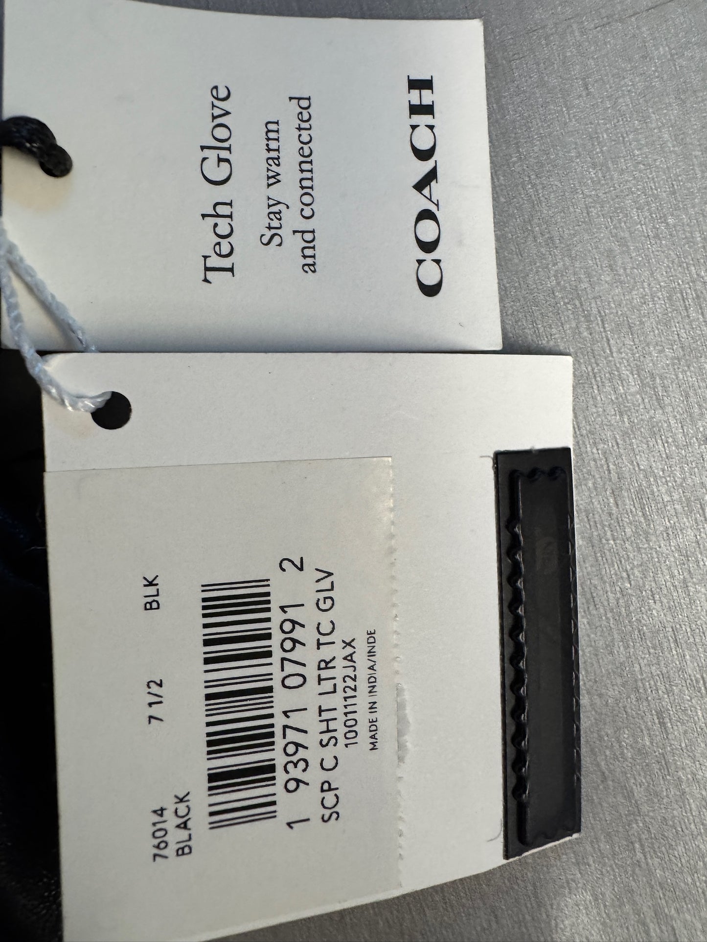 NWT Coach Black Leather Tech Gloves, size 7.5 (medium)