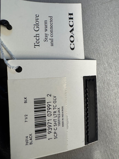 NWT Coach Black Leather Tech Gloves, size 7.5 (medium)