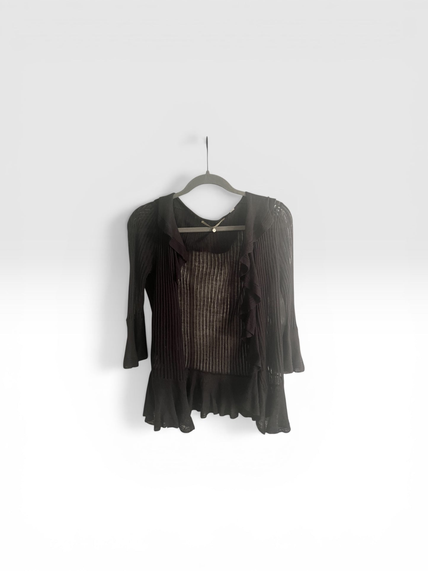 Anthropologie Knitted & Knotted Gray 100% Linen Cardigan Sweater, size s