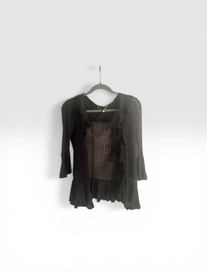 Anthropologie Knitted & Knotted Gray 100% Linen Cardigan Sweater, size s