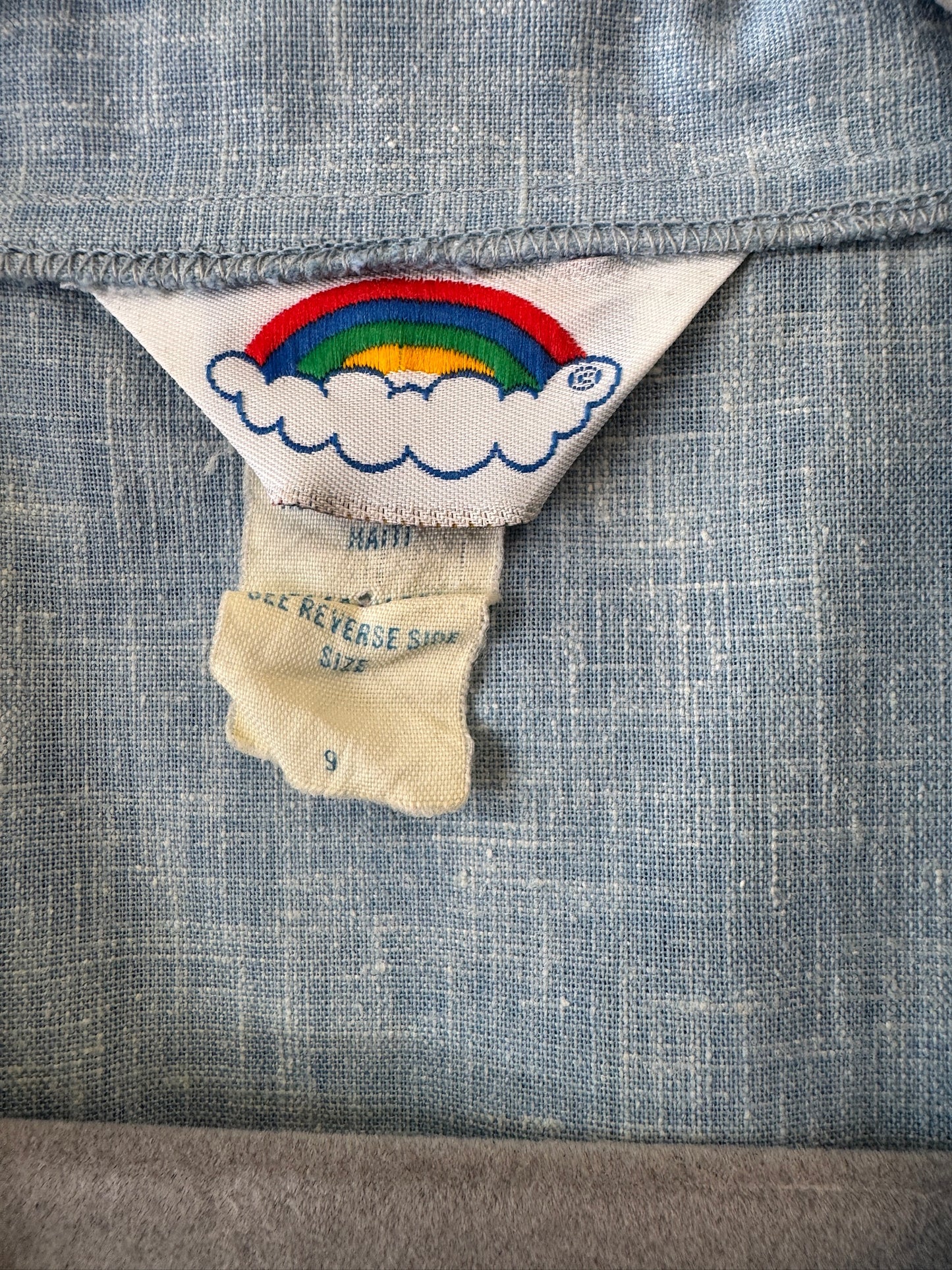 Vintage 70’s Blue Jumpsuit with Rainbow Patch, size s