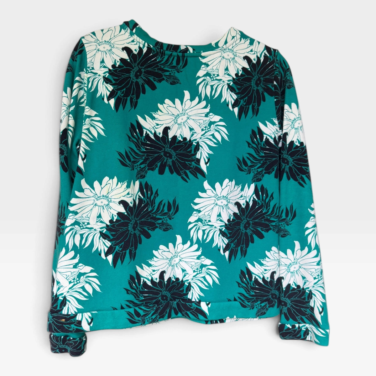 Loft 100% Cotton Teal Sweatshirt With All-Over Floral Print, Size Medium