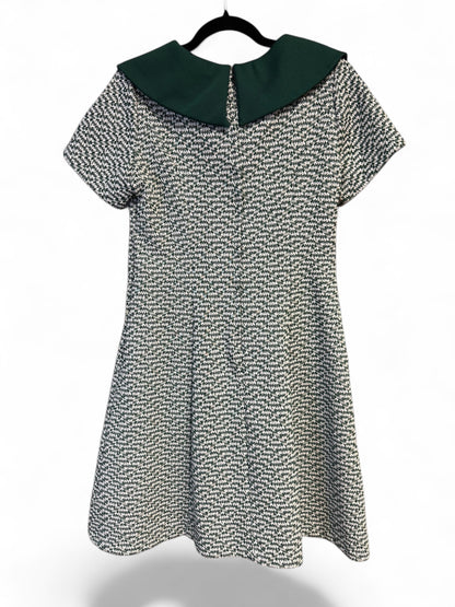 1970s Green and White Mini Dress With Oversized Collar, size m