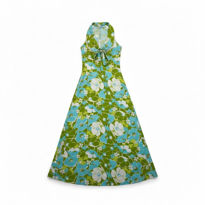 Tropical 1960s Long Sleeveless Floral Dress, size m