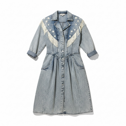 Vintage Denim Fringe Western Dress, size L