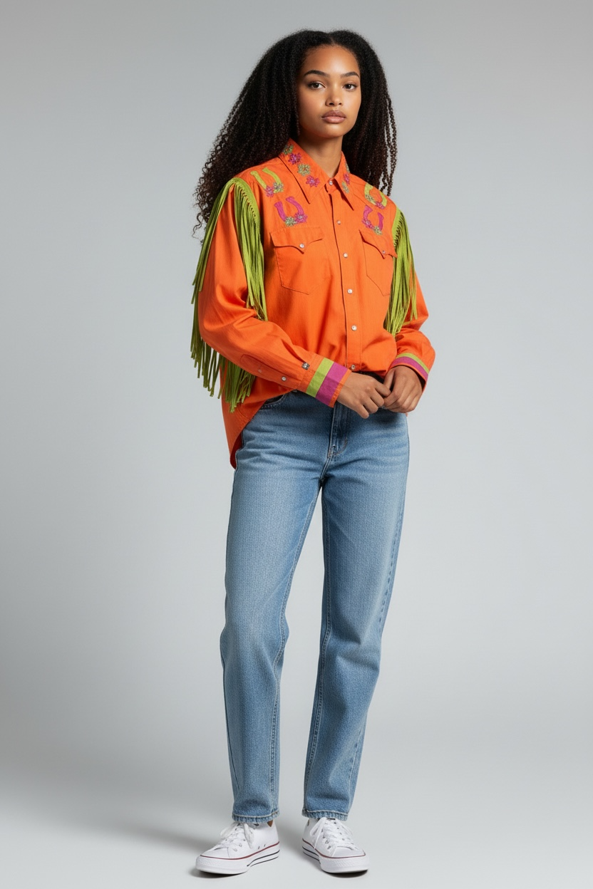 Rockmount Ranch Wear Vintage Western Shirt with Fringe, size small to medium