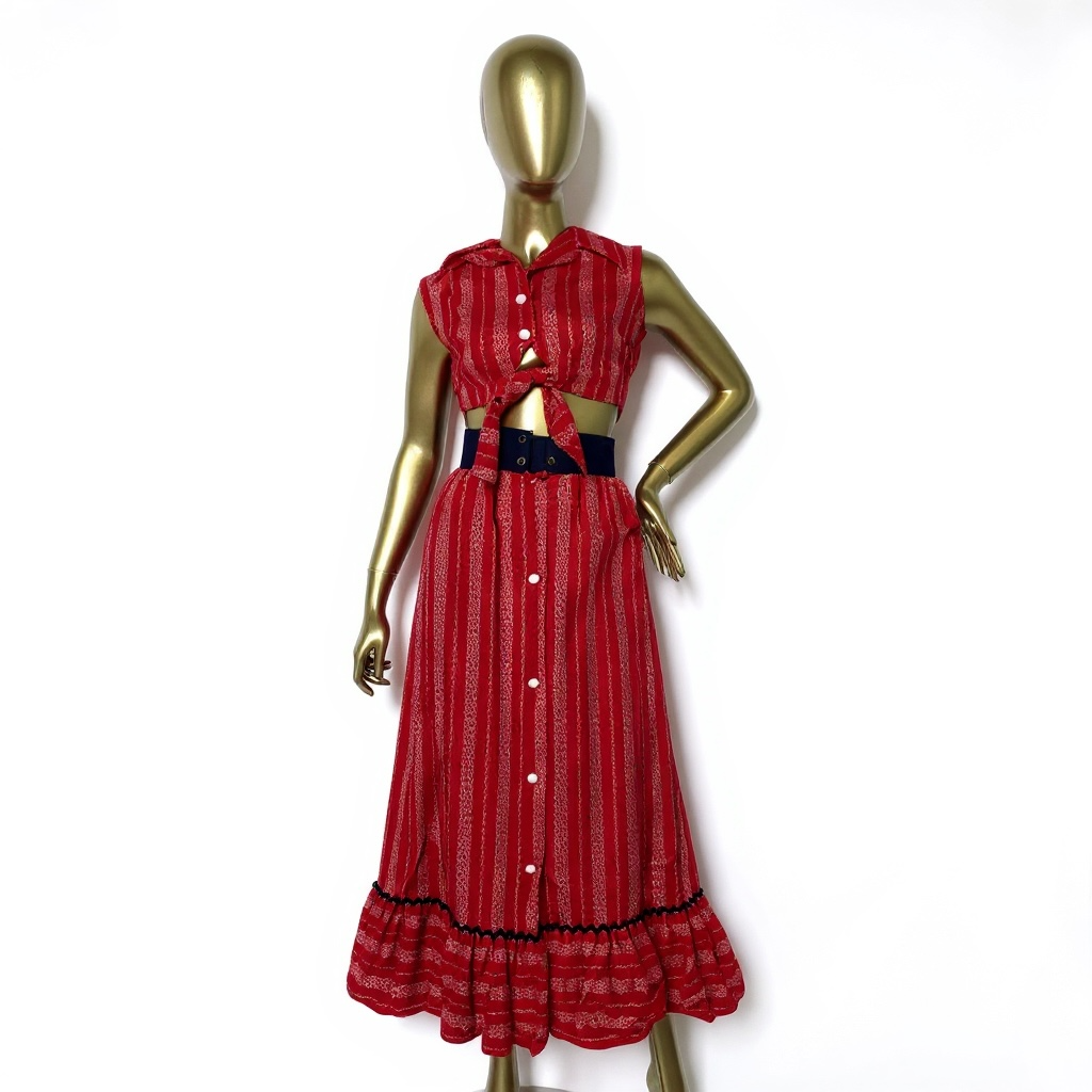 Vintage 70’s 2-Piece Crop Top + Maxi Skirt Set, Size XS / S