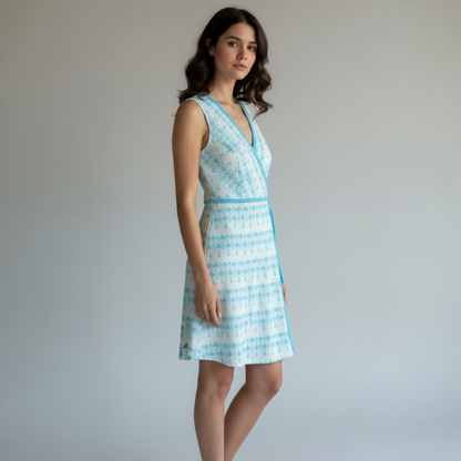 Vintage Kay Windsor Aqua Wrap-Style A-Line Dress, Size XS