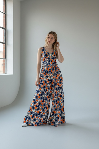 Vintage 60’s Mod Print Wide Leg Jumpsuit, size m