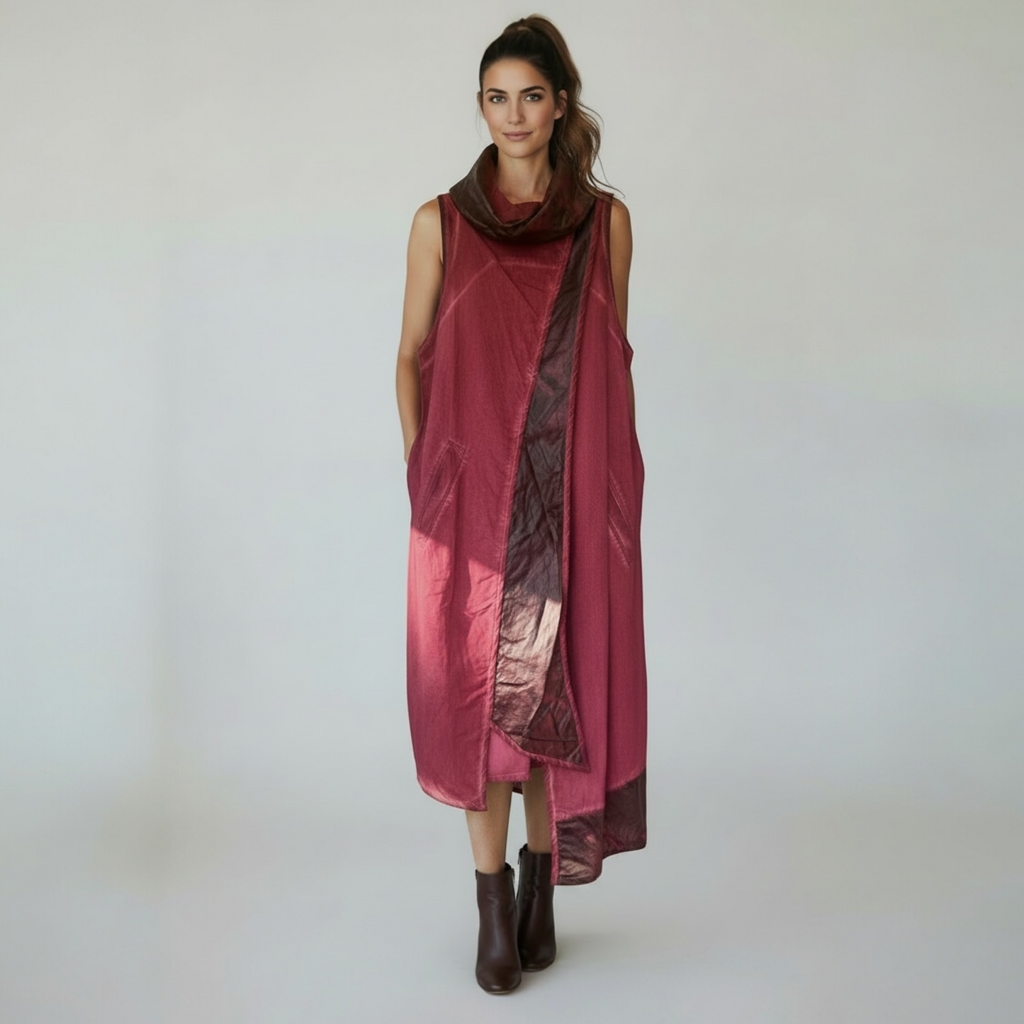 Kekoo Design Fuchsia Avant Garde Lagenlook Dress, Size S