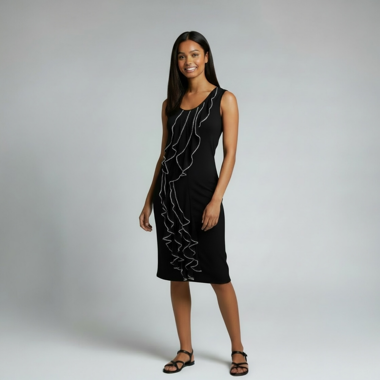 Design History Black T-Shirt Dress With Ruffle, Size S