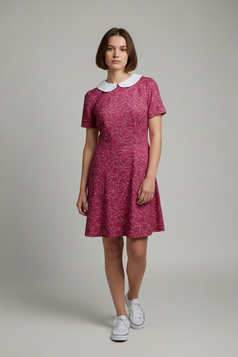 Purple Dress with Birds on Collar, size xs/s