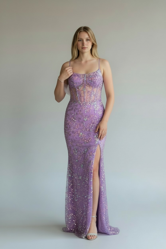 Lavender Beaded Floor-Length Gown, size 6