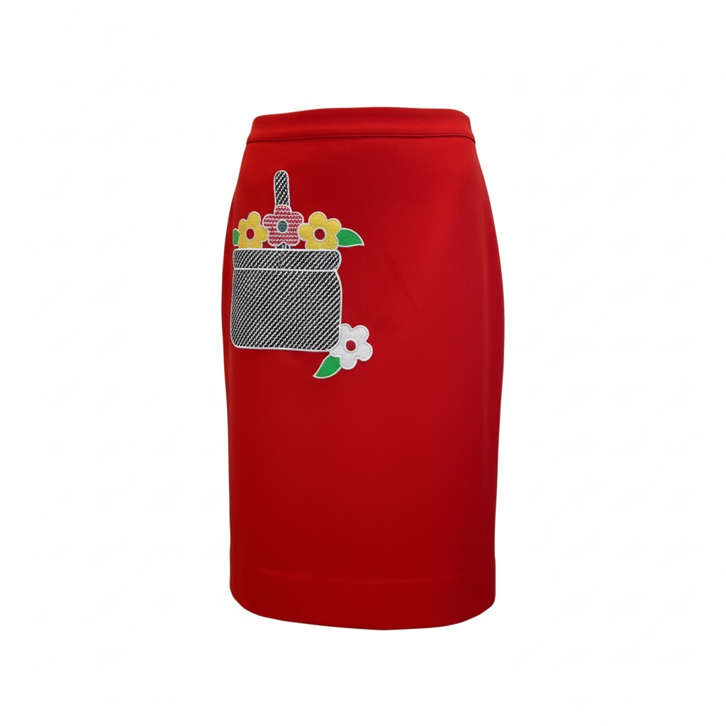 Vintage 70’s Red Skirt with Retro Flower Appliqué, sz small