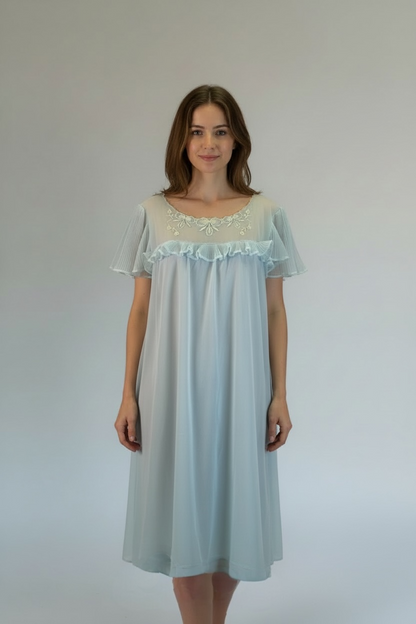 Pale Blue Knee-Length Vintage Nightgown 60’s, m/l