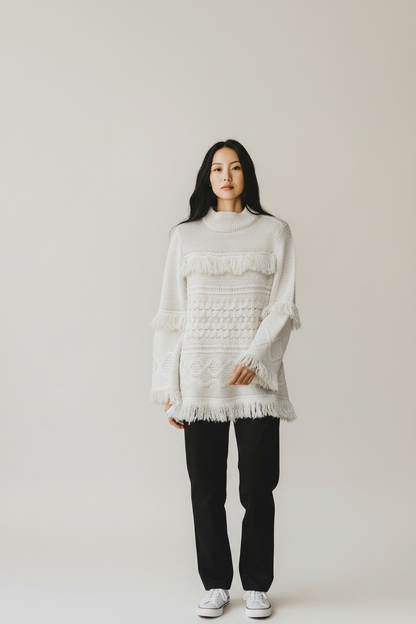 BB Dakota White Fringe Sweater, size xs