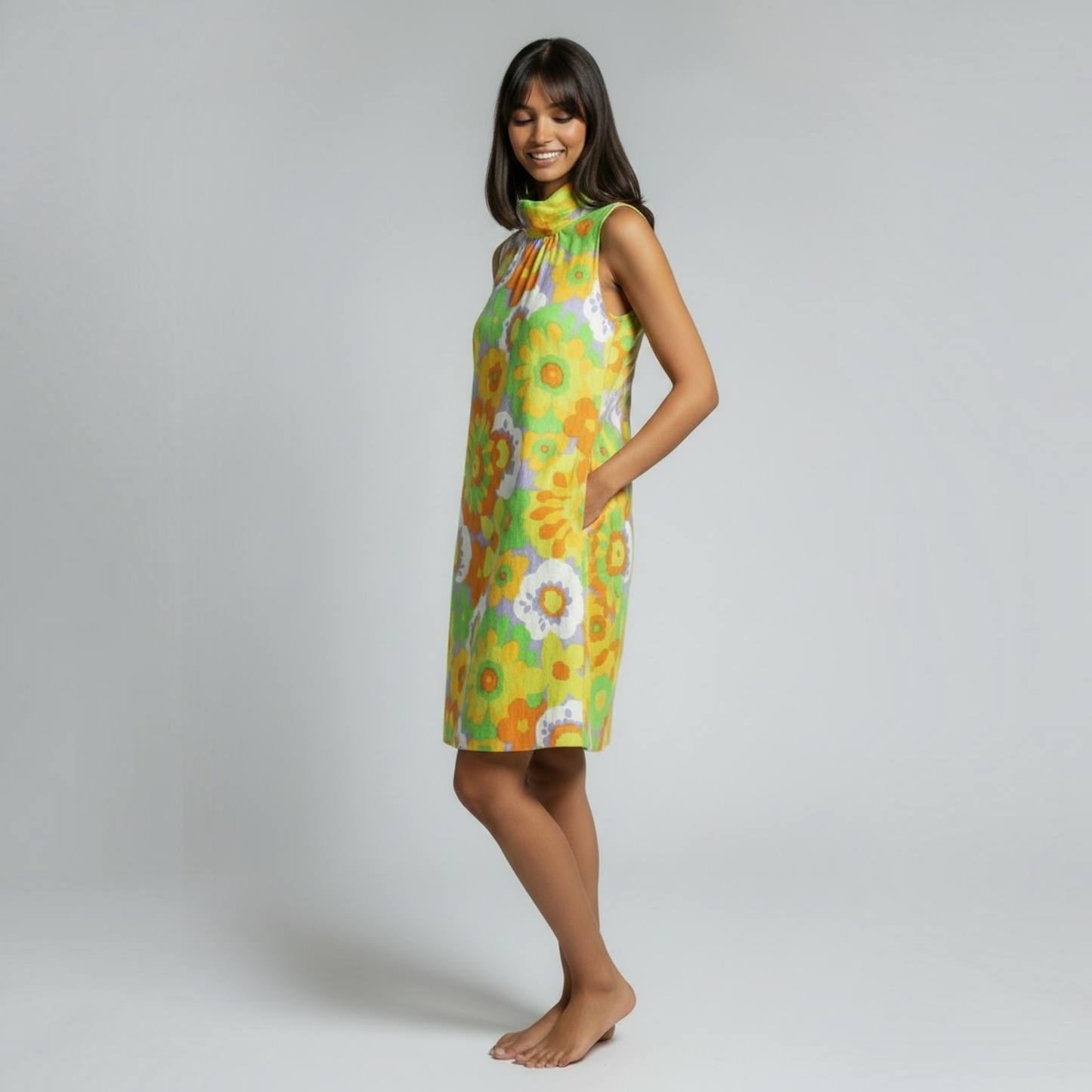 True Vintage 60s Bold Maximalist Floral Dress, Made in Japan, Mod Style, Size S