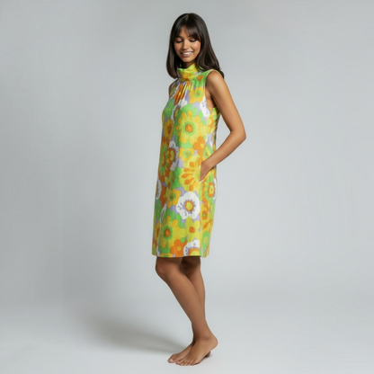 True Vintage 60s Bold Maximalist Floral Dress, Made in Japan, Mod Style, Size S