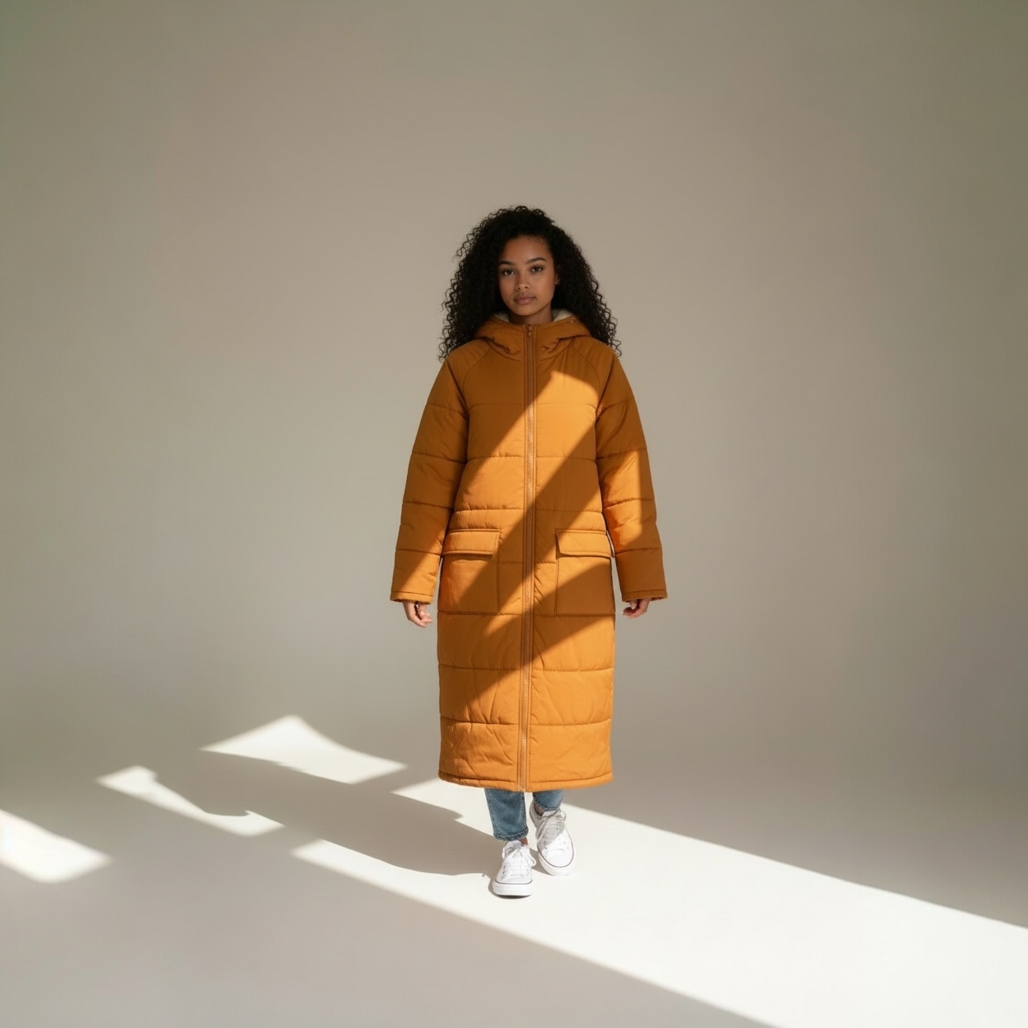 Long Cozy Blanket Coat, Orange/Brown, size M