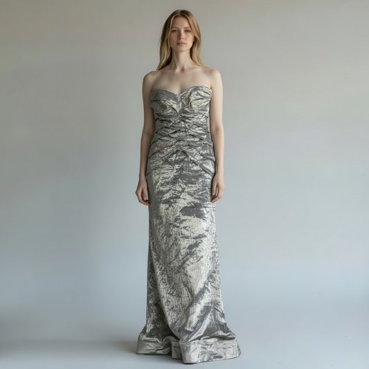 NWT Vintage Nicole Miller Satin Techno Metal Gown, 2000’s, size 6