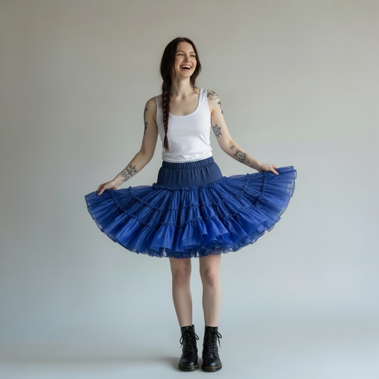 Vintage Blue Elastic Waist Crinoline Skirt, Nita Smith, size medium