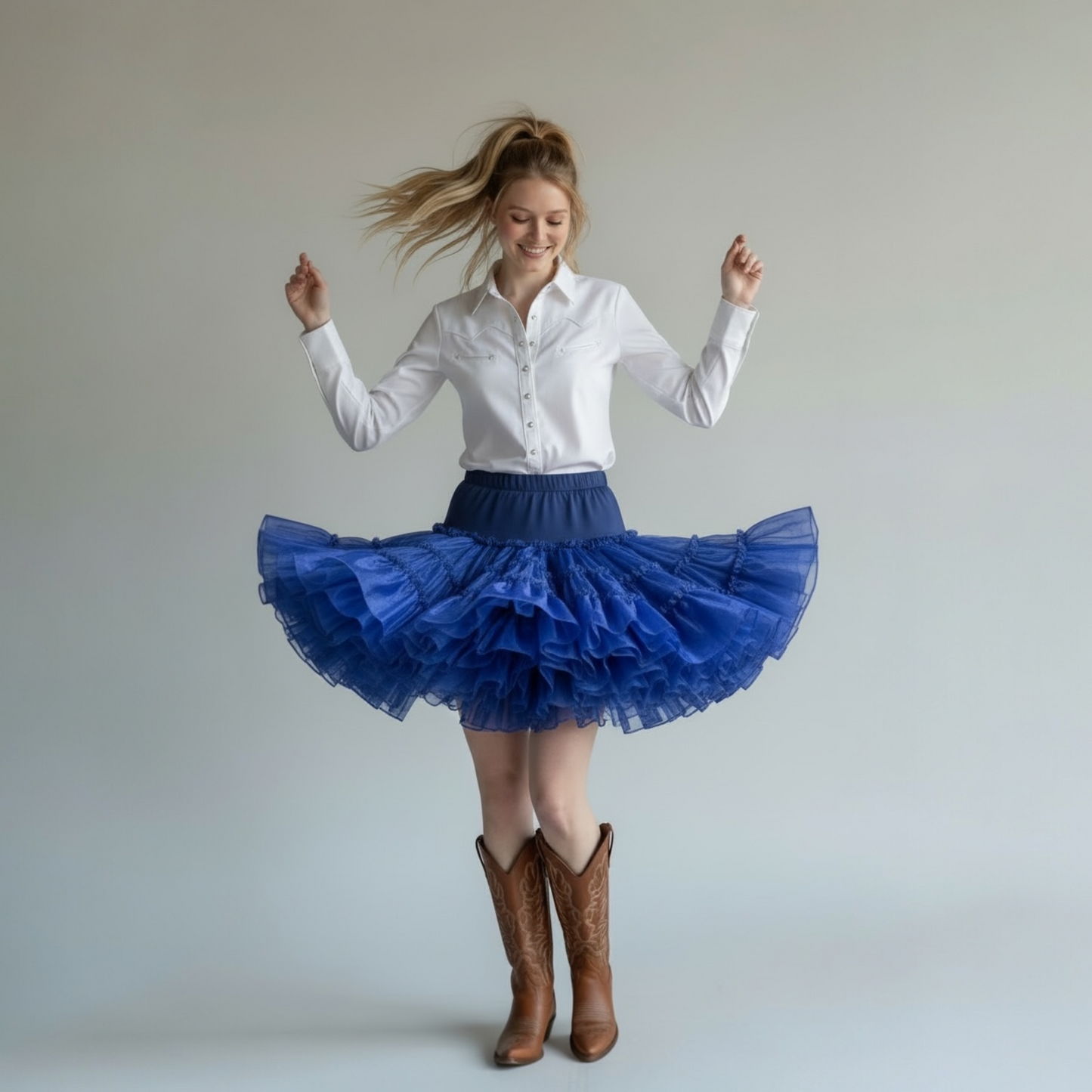 Vintage Blue Elastic Waist Crinoline Skirt, Nita Smith, size medium