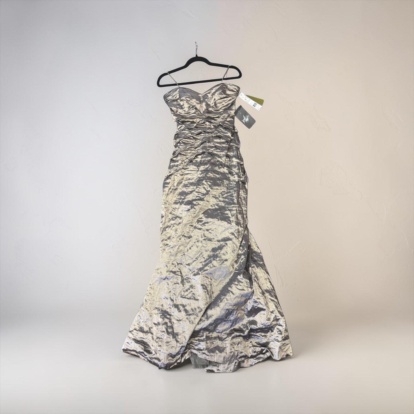 NWT Vintage Nicole Miller Satin Techno Metal Gown, 2000’s, size 6