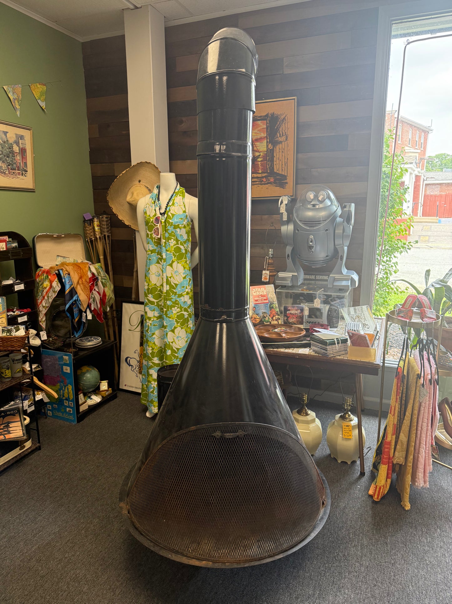 Black Mid Century Modern Cone Fireplace