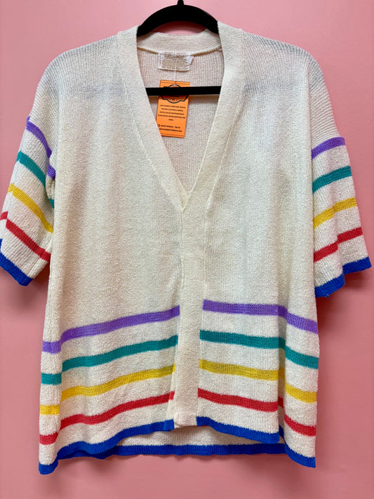 Vintage Cream Sweater with Rainbow Stripes