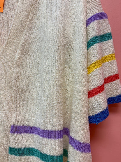 Vintage Cream Sweater with Rainbow Stripes