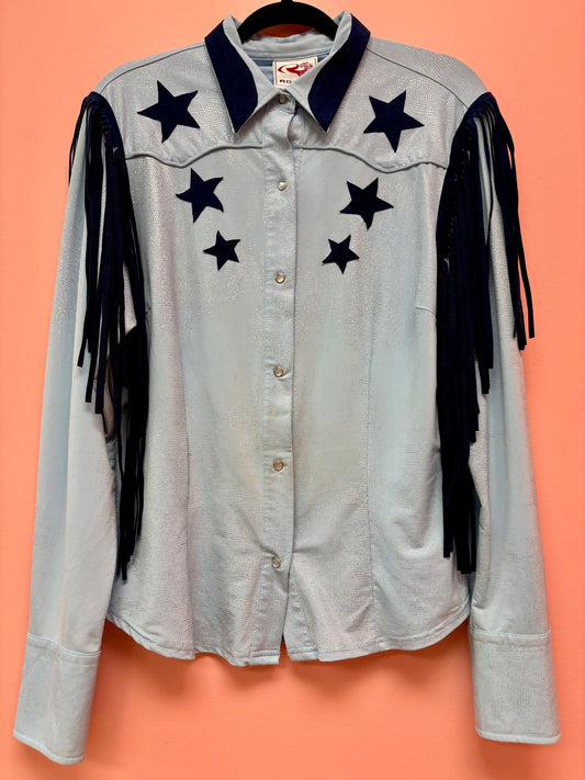 Vintage Blue Retro Glam Cowgirl Shirt