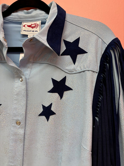 Vintage Blue Retro Glam Cowgirl Shirt