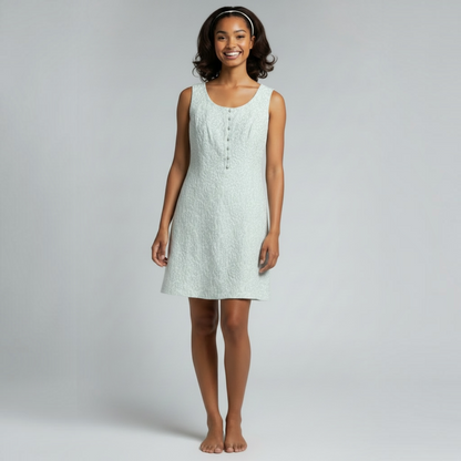 Vintage 1960s Pale Blue Floral Brocade Mini Shift Dress, Size S