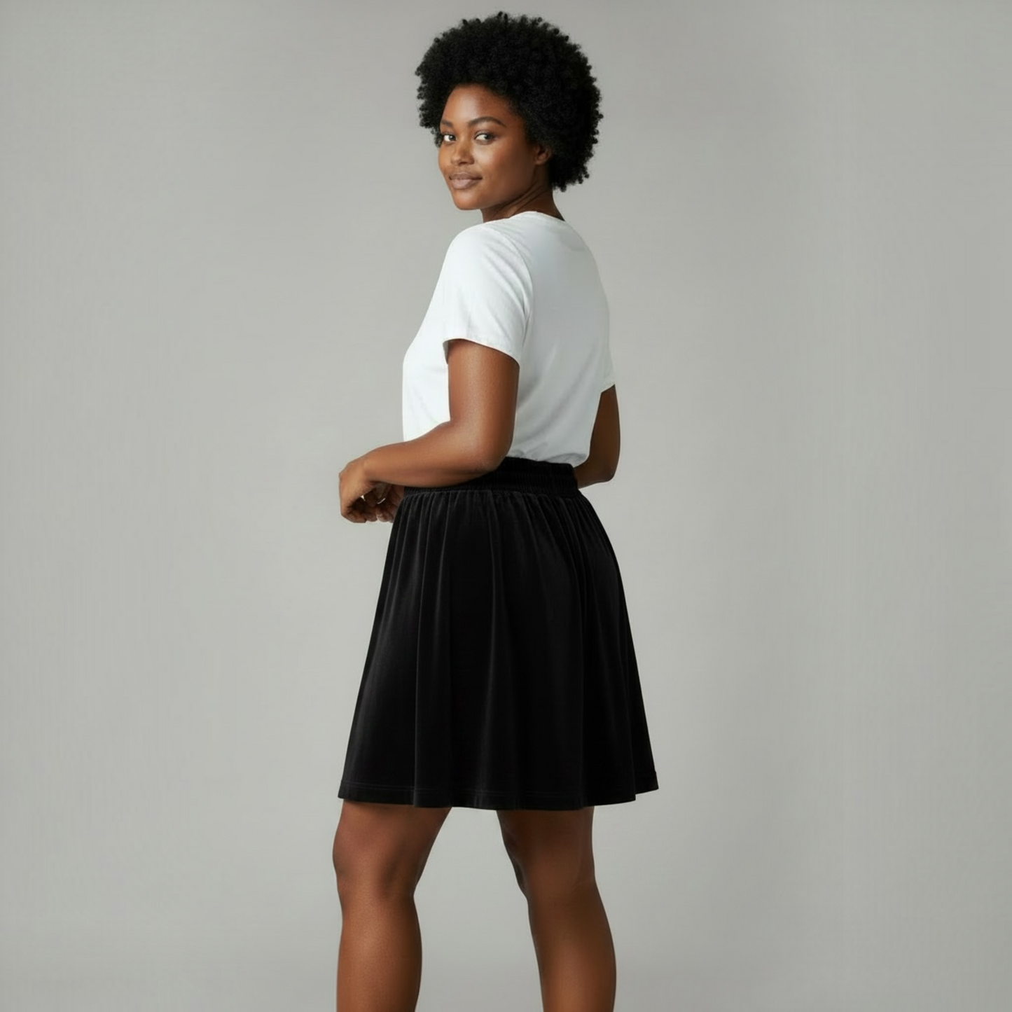Loft Black Velvet Pull-On Skirt, Size XL