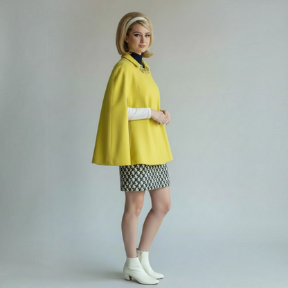 VTG 50s 60s Mod Custom Couture Swing Cape | Gold Frog Closure, Size S
