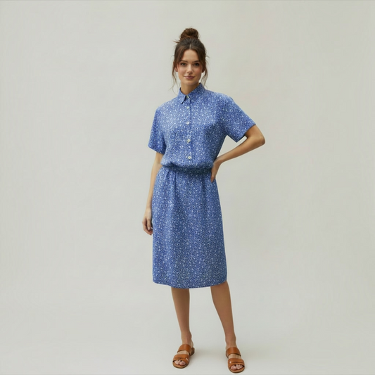 Authentic Vintage 2-Piece Co-Ord All-Over Pattern Skirt & Top 80s, Size S