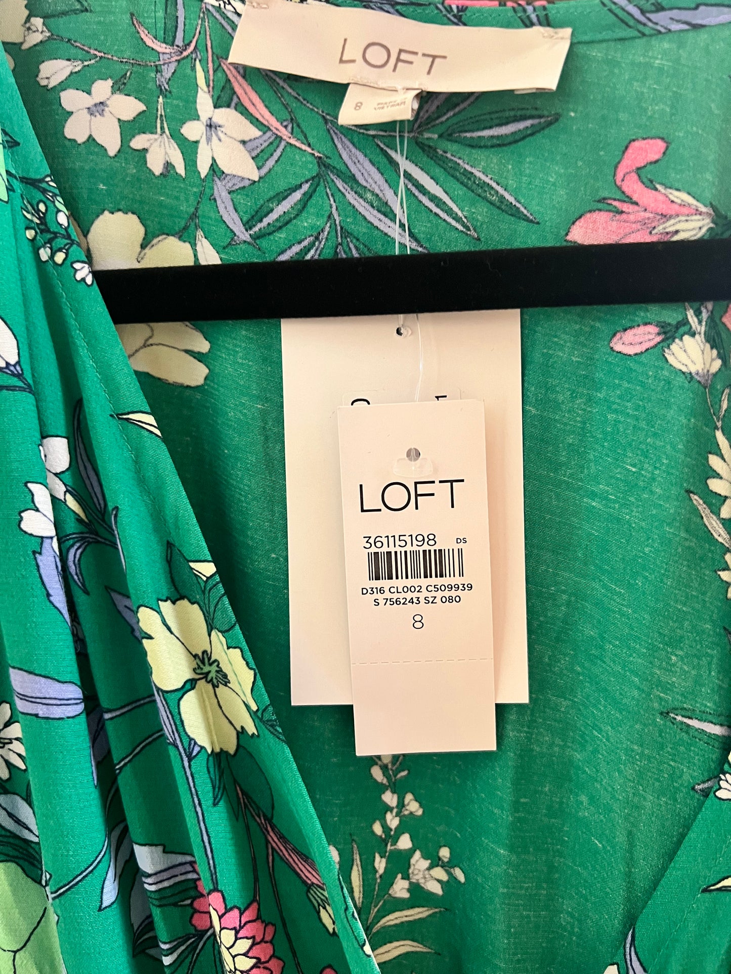 NWT Loft Green Floral Midi Dress, size 8