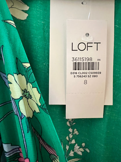 NWT Loft Green Floral Midi Dress, size 8