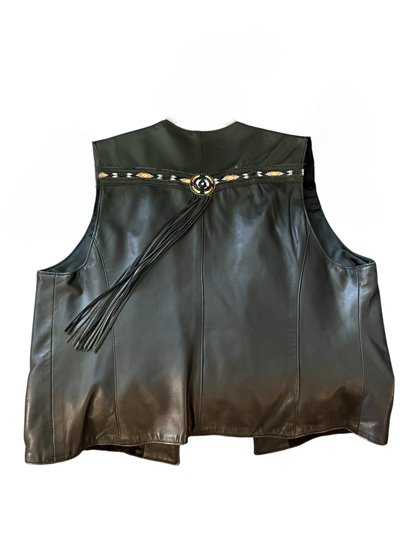 Soft Black Leather Beaded Vest, Continental Leather, size xl