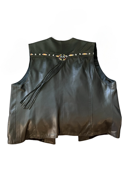 Soft Black Leather Beaded Vest, Continental Leather, size xl