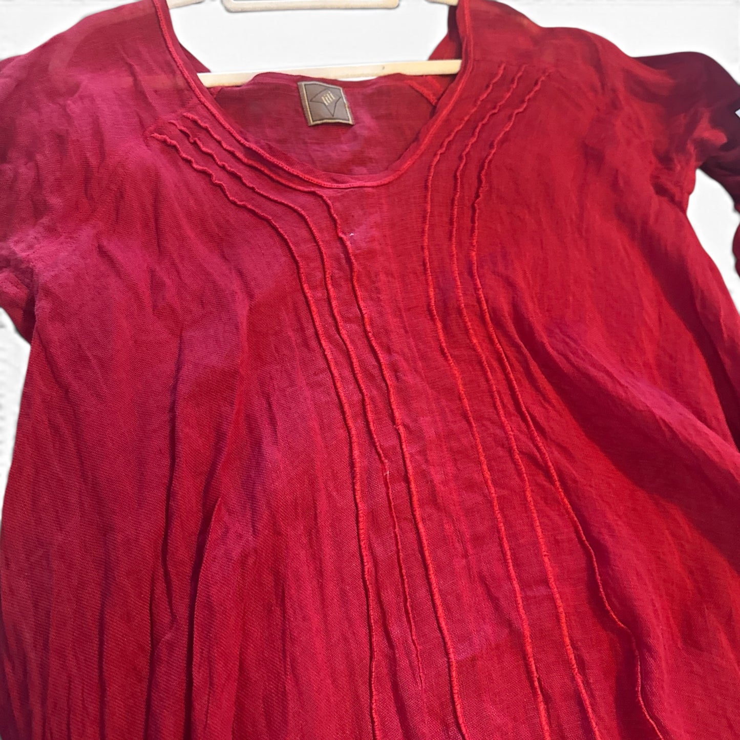 LILI 100% Linen Avant Garde Asymmetrical Kaftan Dress – Red - Size XL