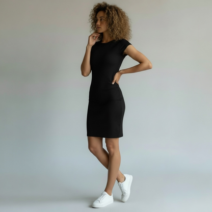 Lioness Black Body Con Ribbed Dress, size large