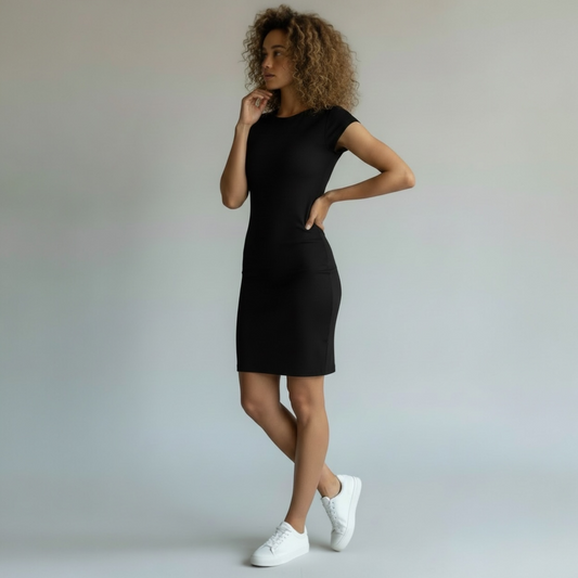 Lioness Black Body Con Ribbed Dress, size large