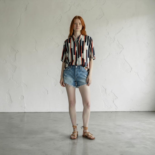 Cos Button Up Short Sleeve Top, Size 8