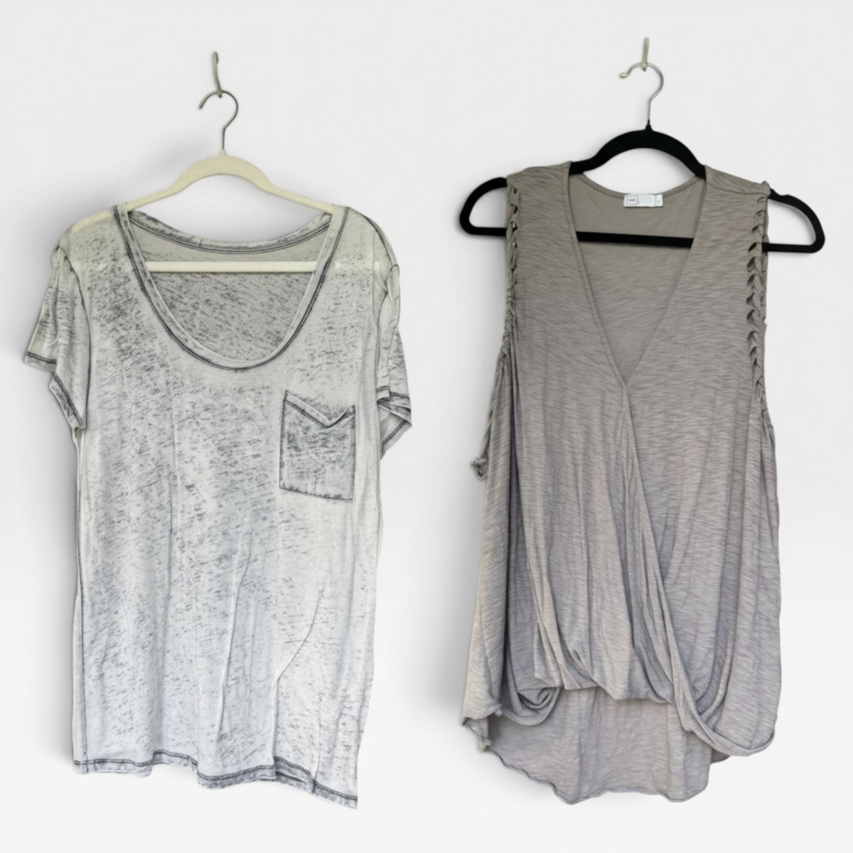 Bundle of Two Whisper-Weight Semi-Translucent Gray Tops, T&B, Michelle, Size M/L